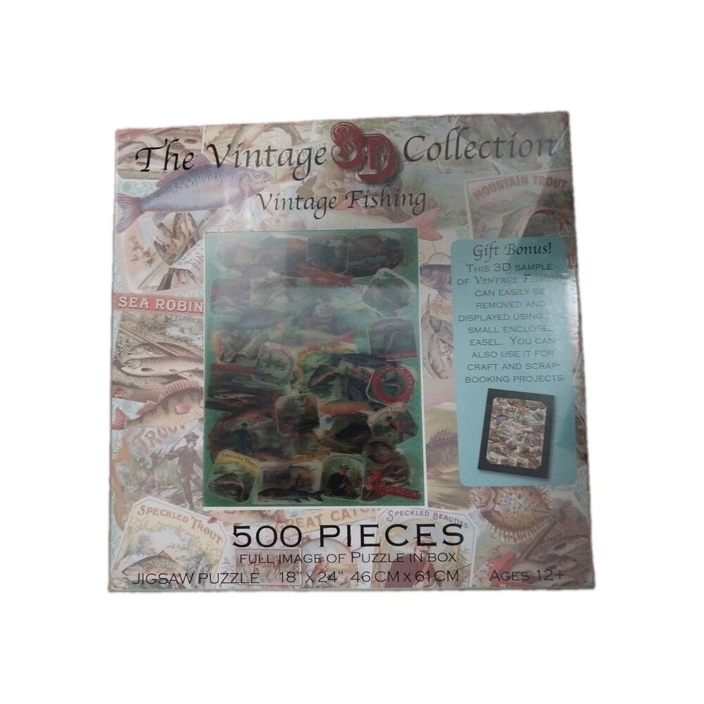 NEW SEALED The Vintage 3D Collection "Vintage Fishing” Puzzle 500 Pieces 2009